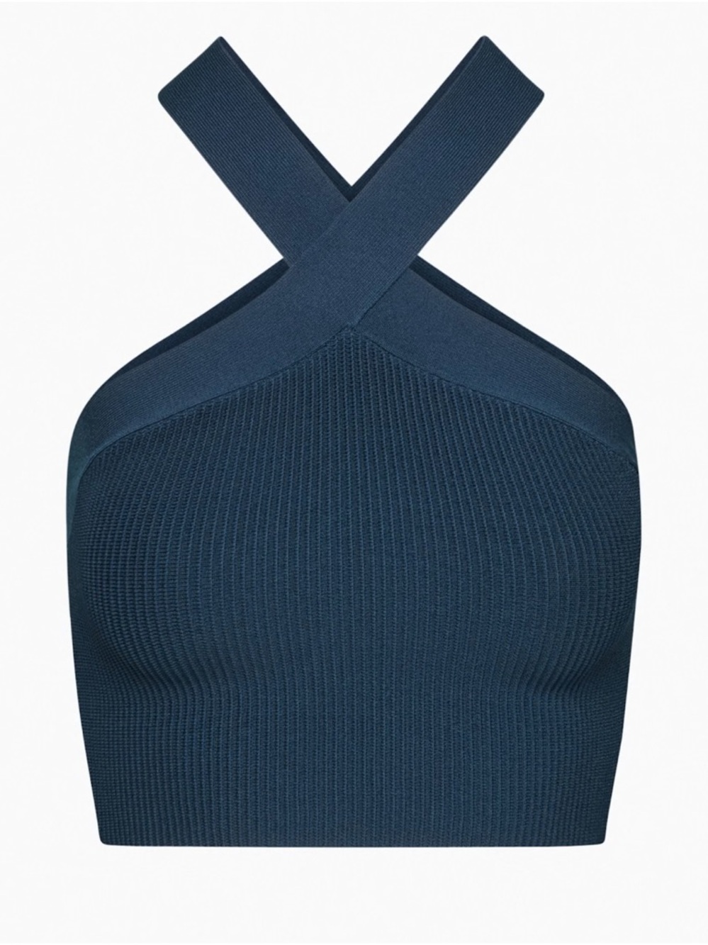 Babaton Navy Cross-Back Ribbed Crop Top